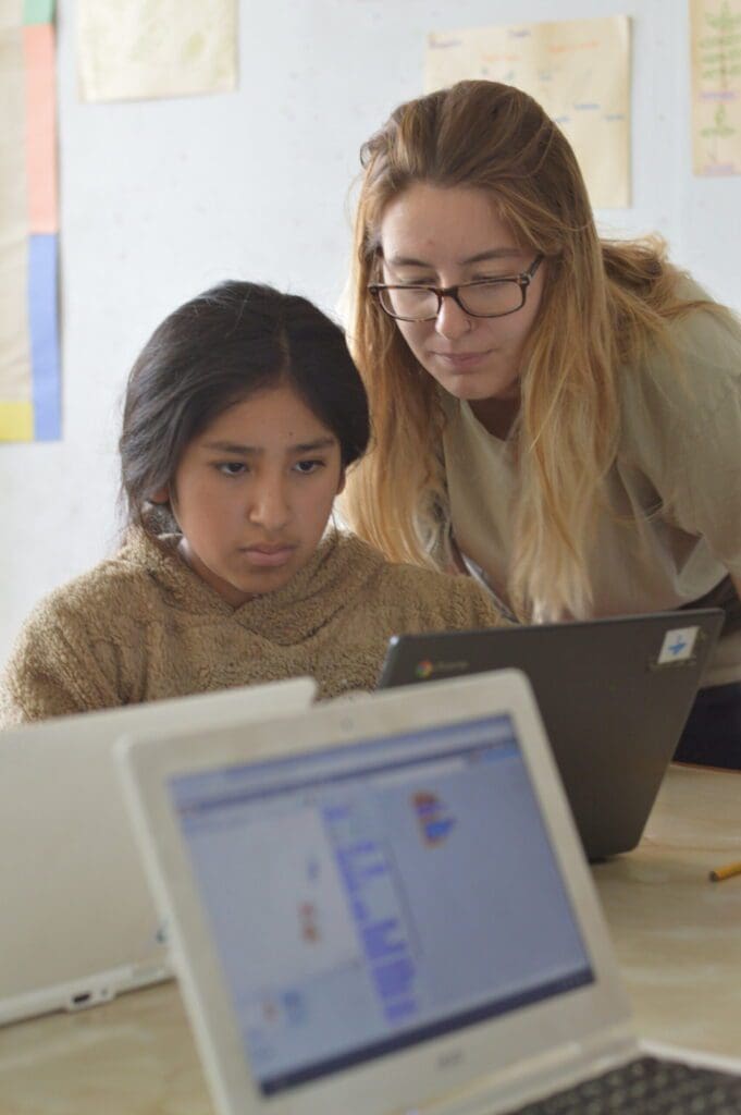 Young girls learning to code as part of the Light and Leadership Initiative (LLI)