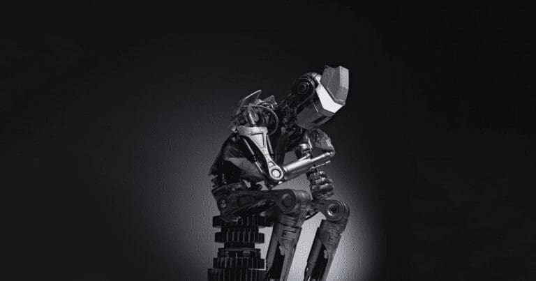 Machine Learning, Robot thinking while sat on a pile of cogs