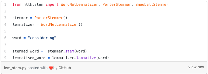 Lemmatising and Stemming in Python