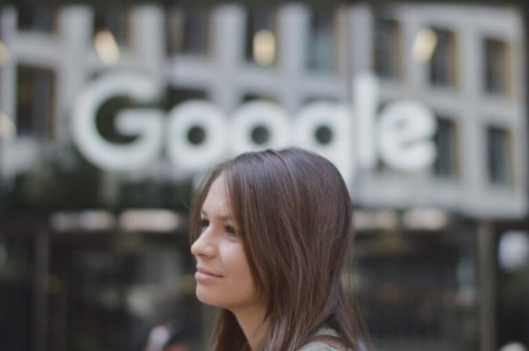 Woman standing outside Google Headquarters