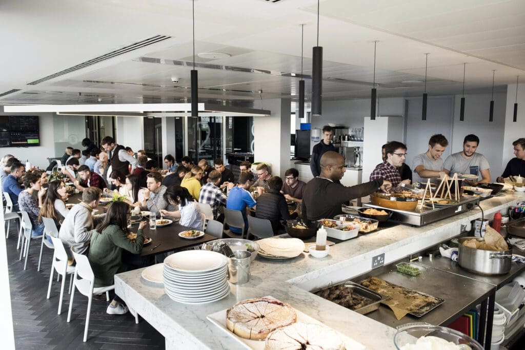 Smarkets canteen with lots of employees eating lunch