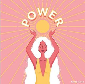 Drawing of a woman holding the sun with Power written across