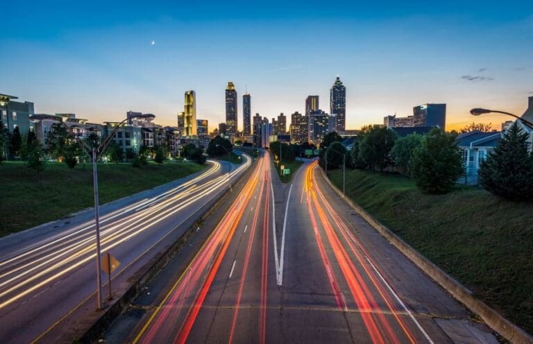 View of a highway with lights, transport, female entrepreneurs