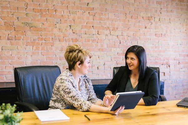 Two women discuss data science