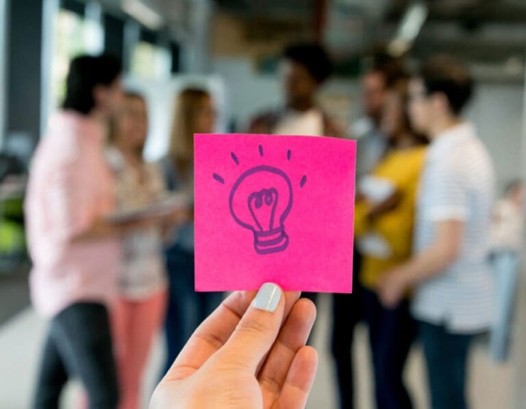 Product innovation - lightbulb on a Post-it note