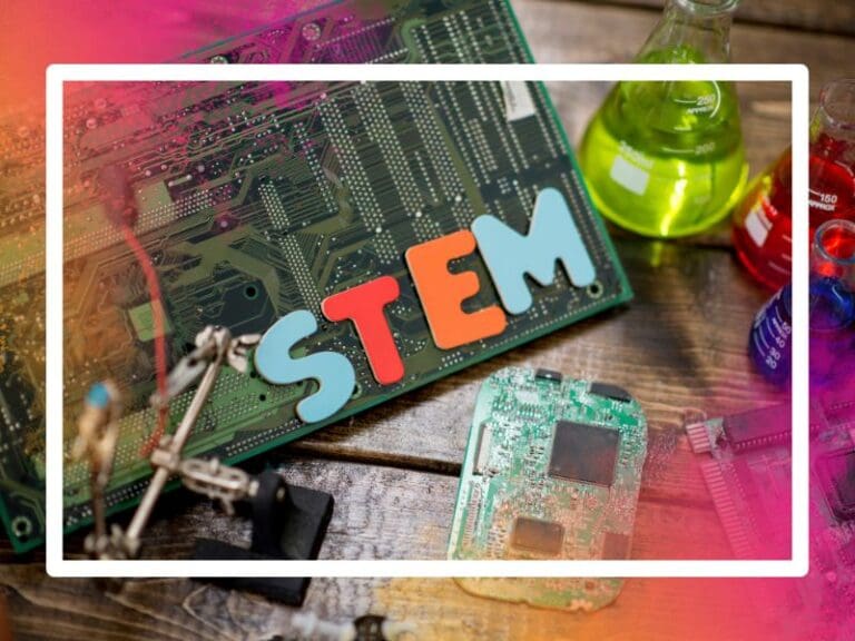 STEM letters on a circuit board