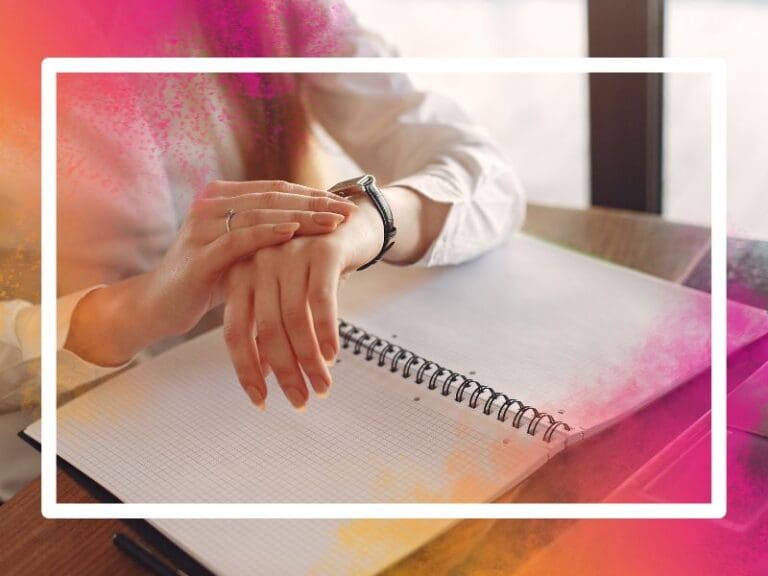 Woman looking at a watch, time management concept