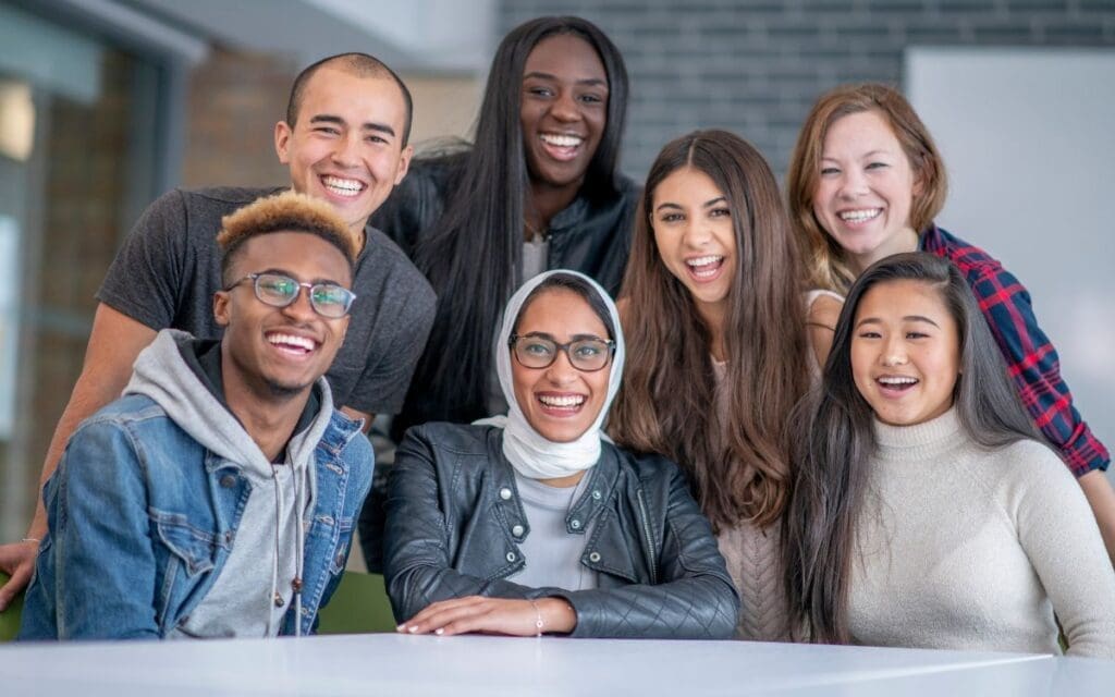 Diverse group of university students