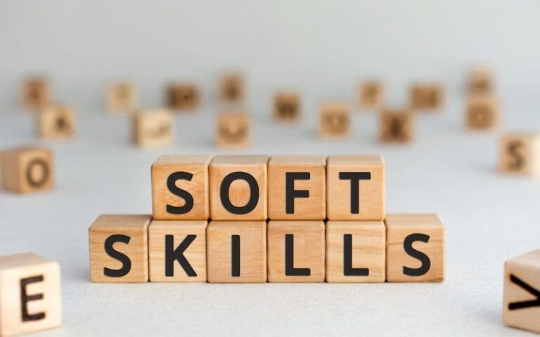 Soft skills - words from wooden blocks with letters