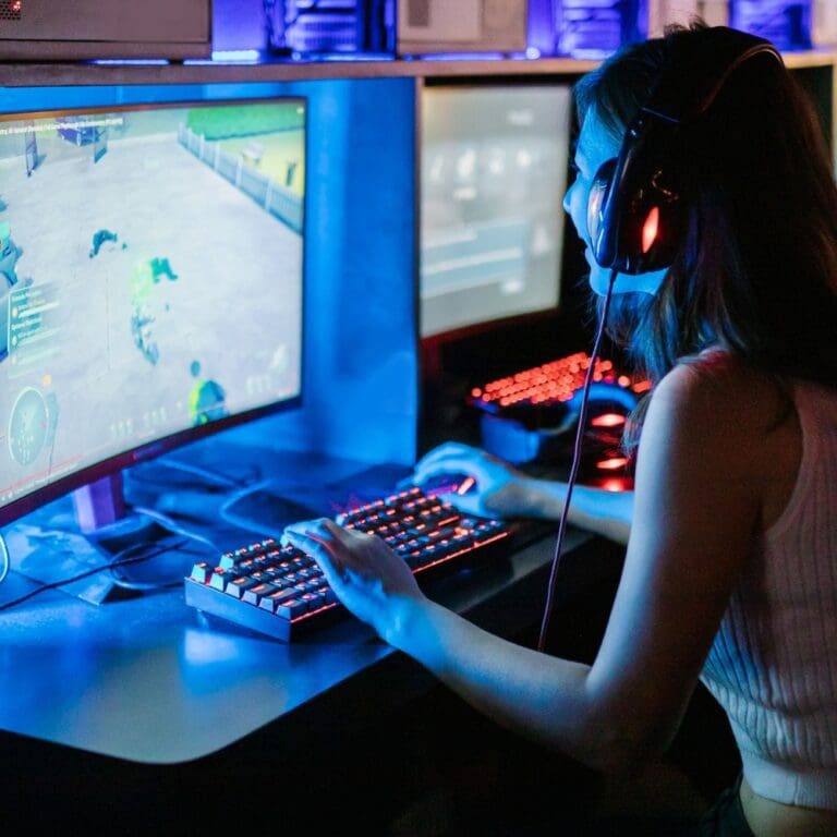 Woman playing computer game