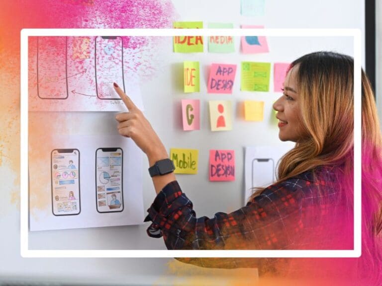 Young female designer planning mobile app development prototype
