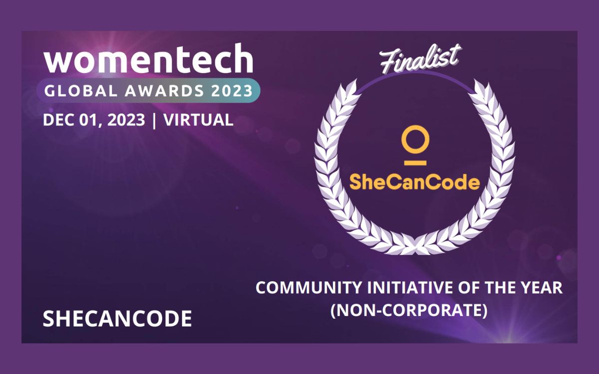 SheCanCode named as a finalist at the Women in Tech Global Awards