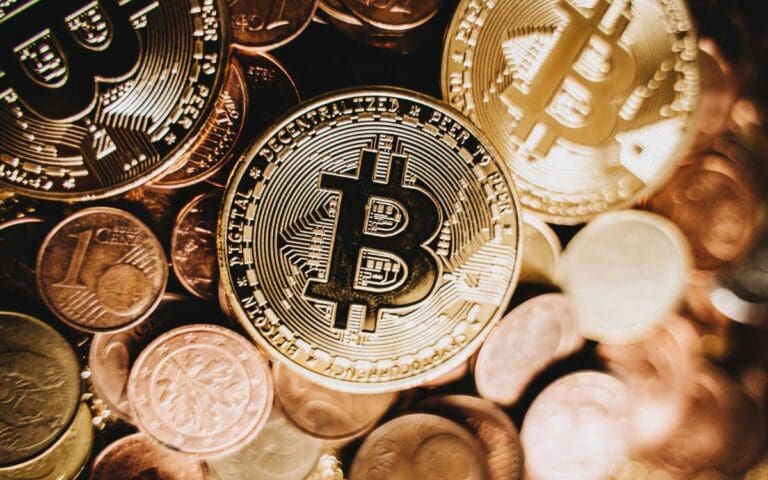 Gold Bitcoins up close, Cryptocurrency, Cryptocurrency Trends concept