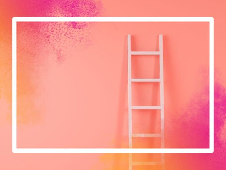 Step ladder on a pink wall, career ladder concept