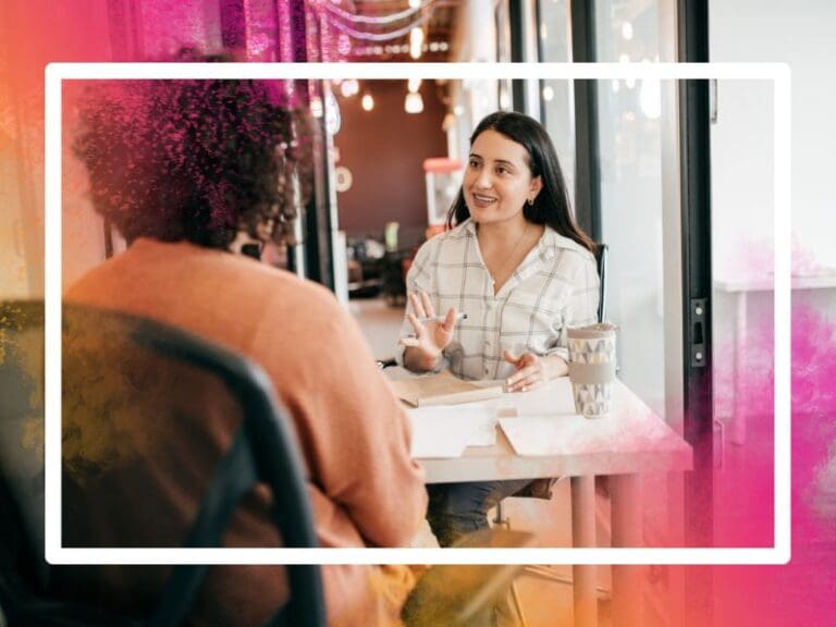 Woman speaking to a recruiter, gender gap in STEM