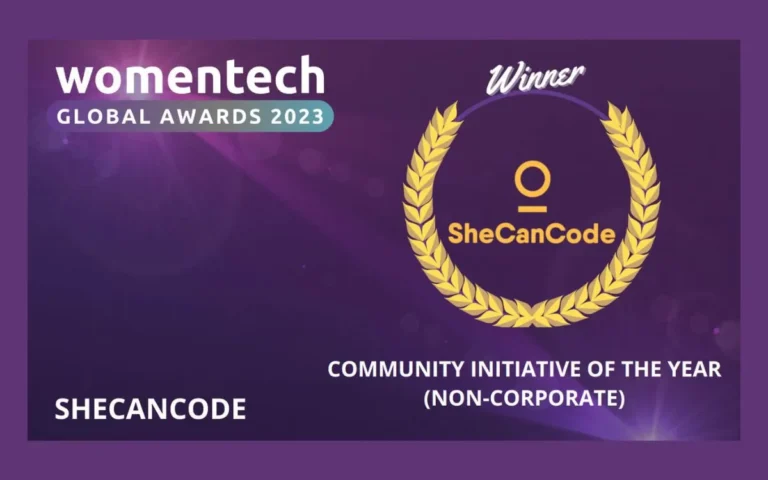 SheCanCode recognised as a winner at the Women in Tech Global Awards 2023