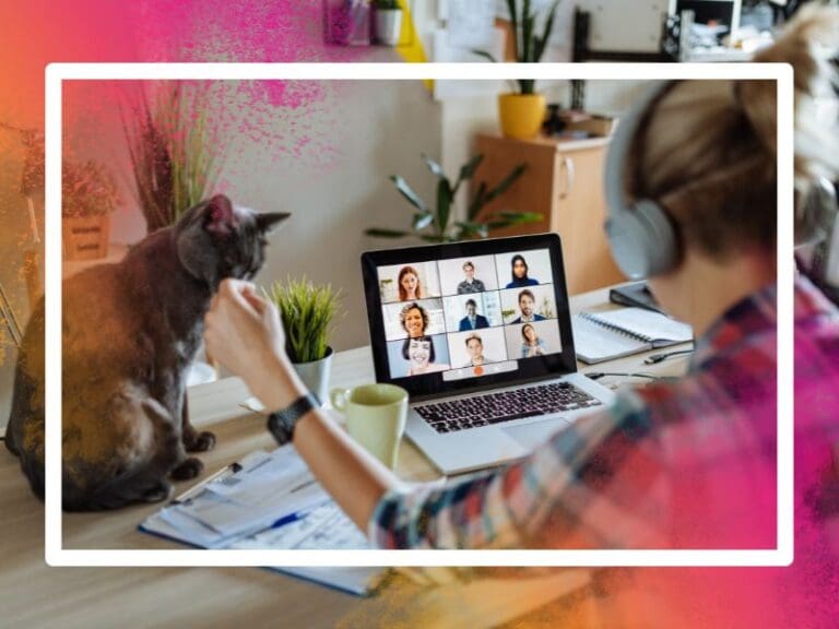 Woman with cat working from home, work from home