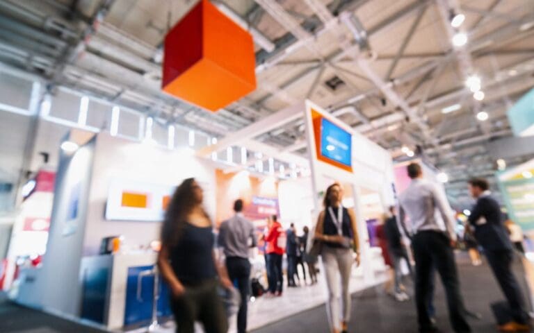 Blurred image of a tech trade show