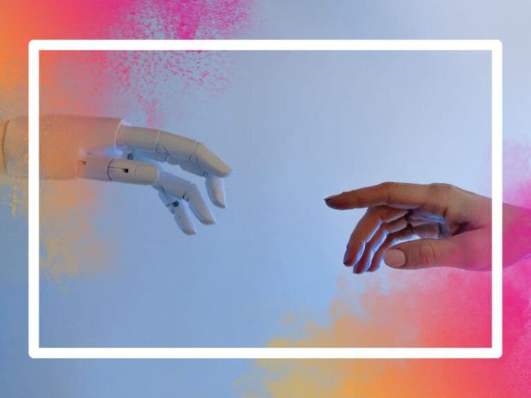 Person reaching out to a robot, Artificial Intelligence, Ethics concept, women in tech