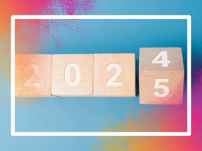 Transitioning from 2024 to 2025, wooden blocks on blue background, world of work