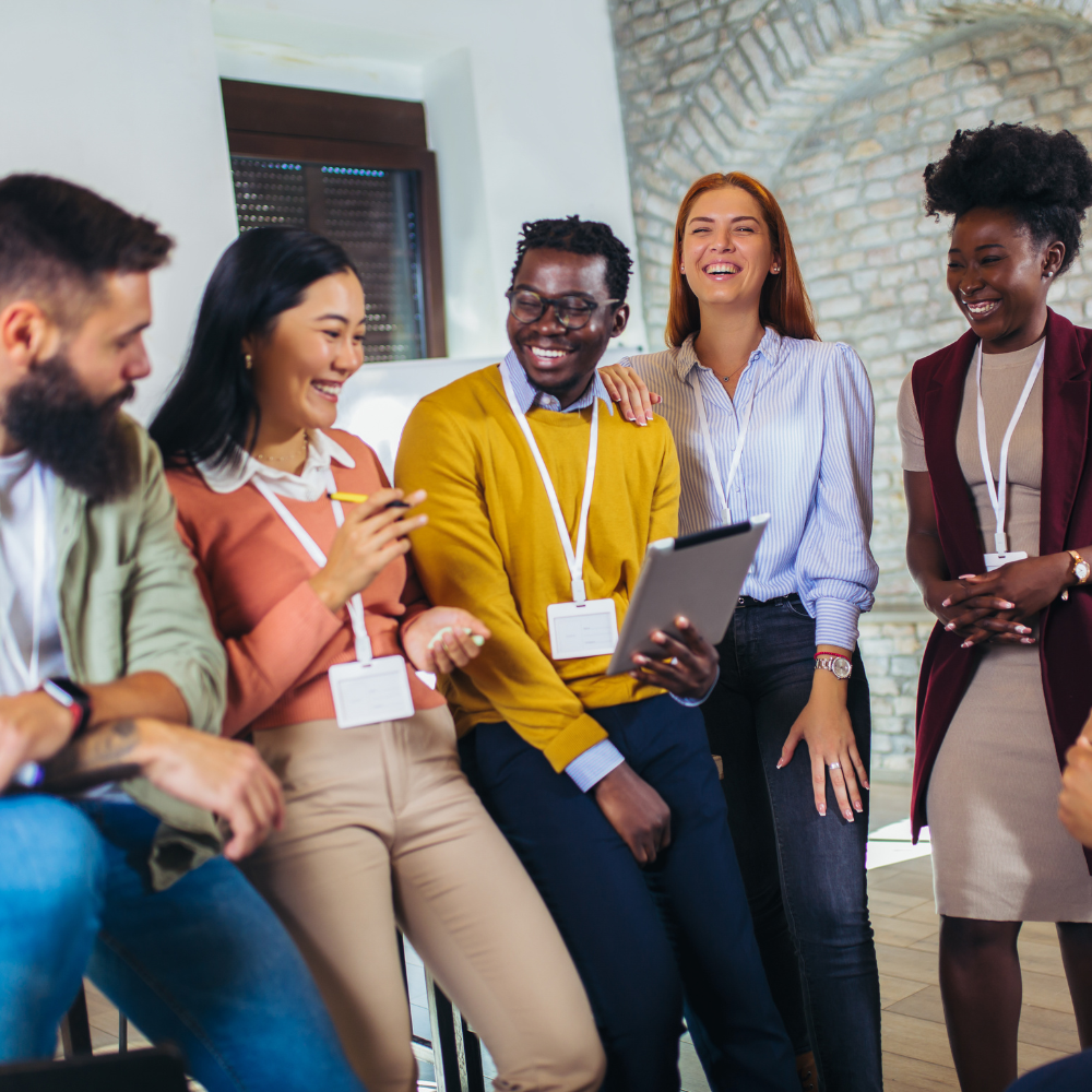 Group of diverse colleagues working in a corporate environment