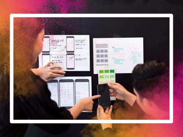 Creative ux researcher team planning application for mobile responsive website development with UIUX.