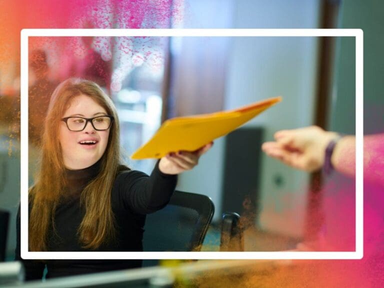 Woman with Down Syndrome working at her first job