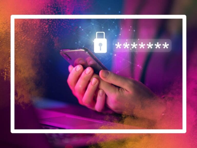 Phone password lock for mobile cyber security or login verification passcode in online bank app. Data privacy and protection from hacker, identity thief or cybersecurity threat