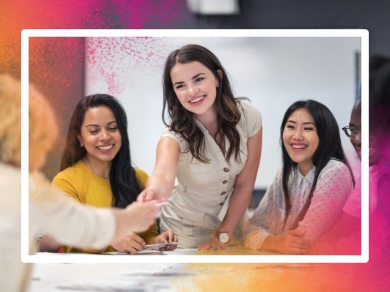 Successful female leaders meeting with colleagues, women in tech