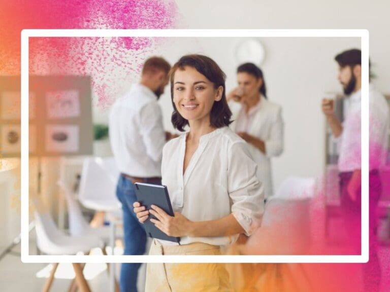 Happy Successful Businesswoman or Company Leader Standing in Office Looking at Camera and Smiling, future of work concept
