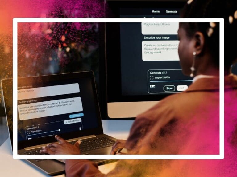Laptop screen with AI generating task, break into tech concept