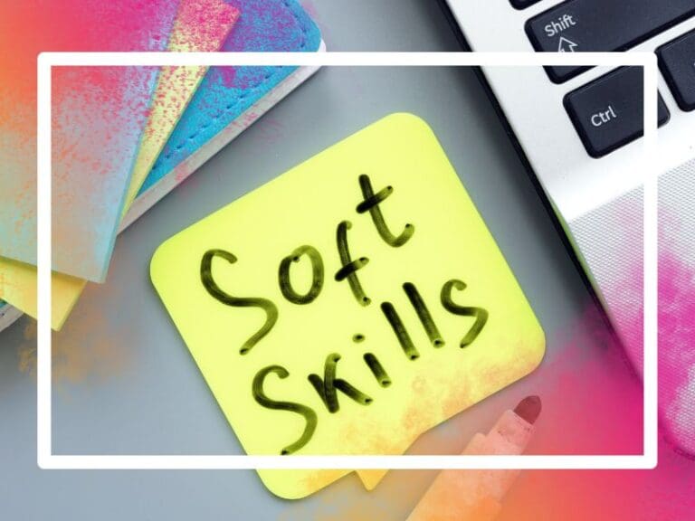 Soft skills concept. Memo sticks and laptop.