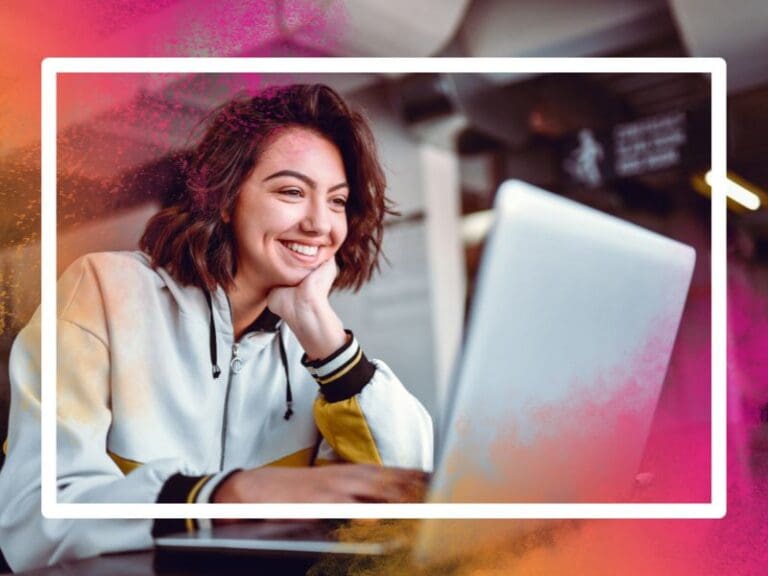 Woman studying on a laptop, soft skills
