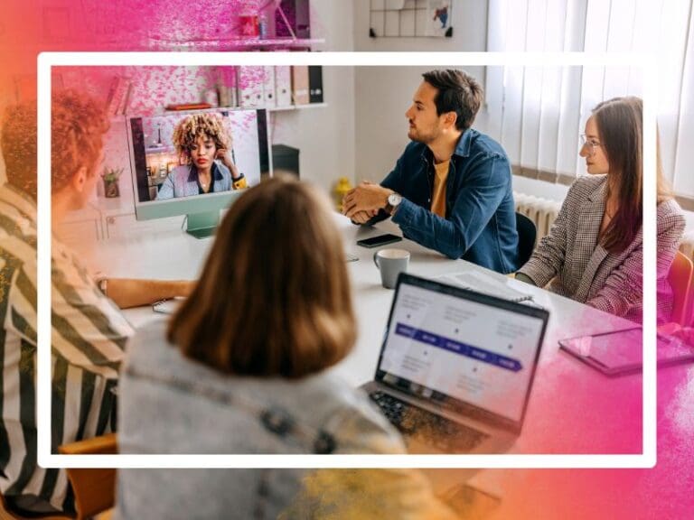 women in tech in a hybrid office meeting