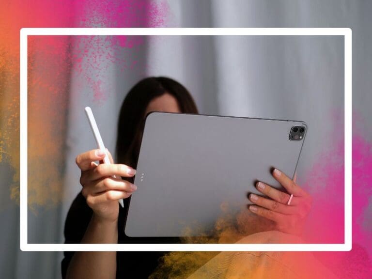 Faceless Shot of Woman Holding Tablet on Fabric Background, Enterprise Architect concept