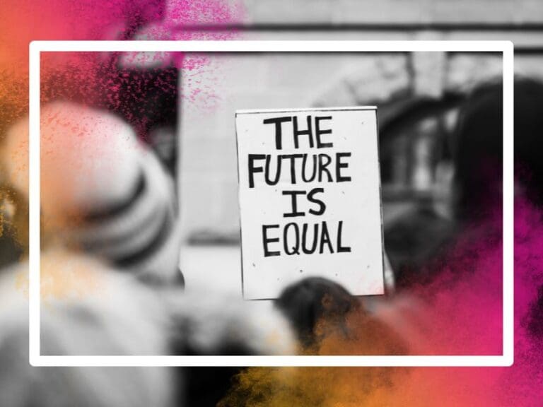 The future is equal sign at a rally, Women's Equality Day