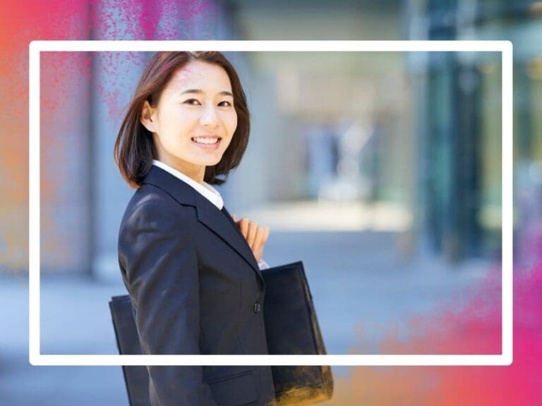 Professional Japanese Woman in Business Attire Smiling, Career Champion concept
