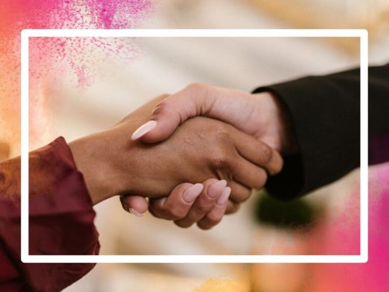 Two women shaking hands, negotiate concept