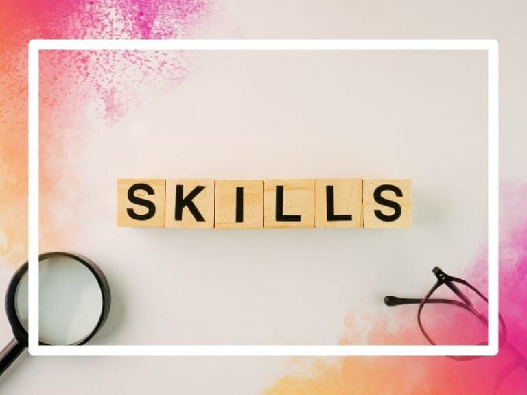 Skills written on wooden tiles, power management skills concept