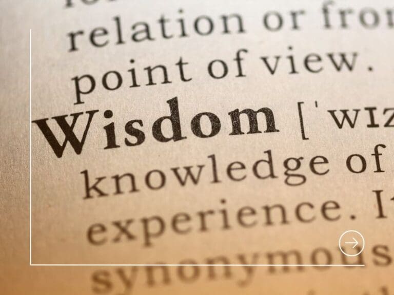 Close-up view of the word wisdom in a dictionary