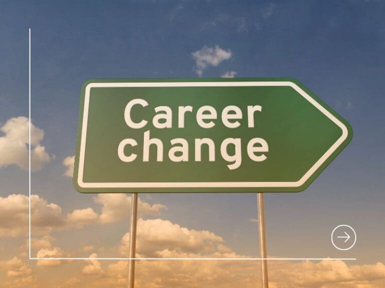 Career change green arrow highway road sign, pivot into tech concept