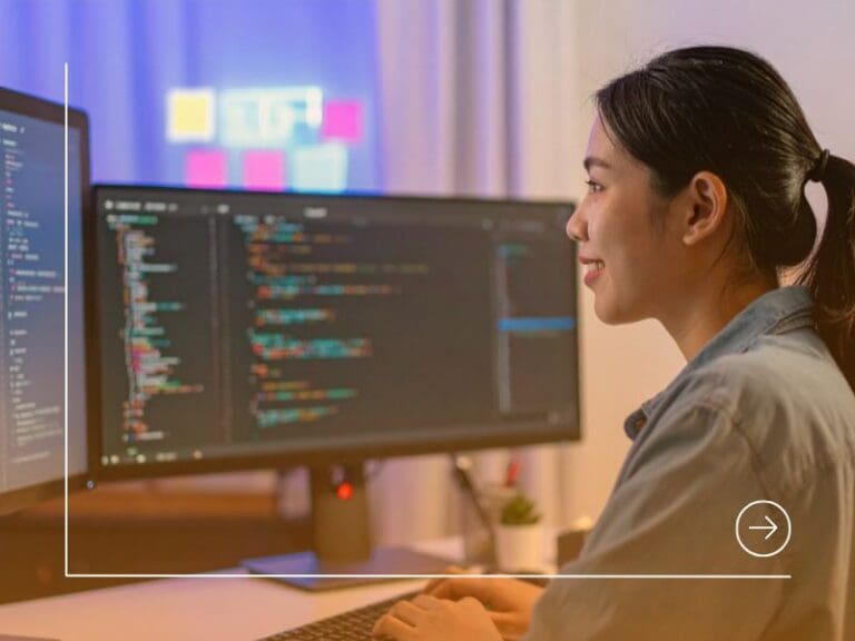 Female Programmer Coding at Her Computer, coding life skill concept