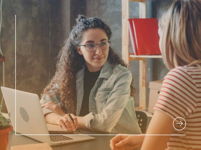 Casual Business Meeting in Modern Workspace, mentoring women in cyber concept