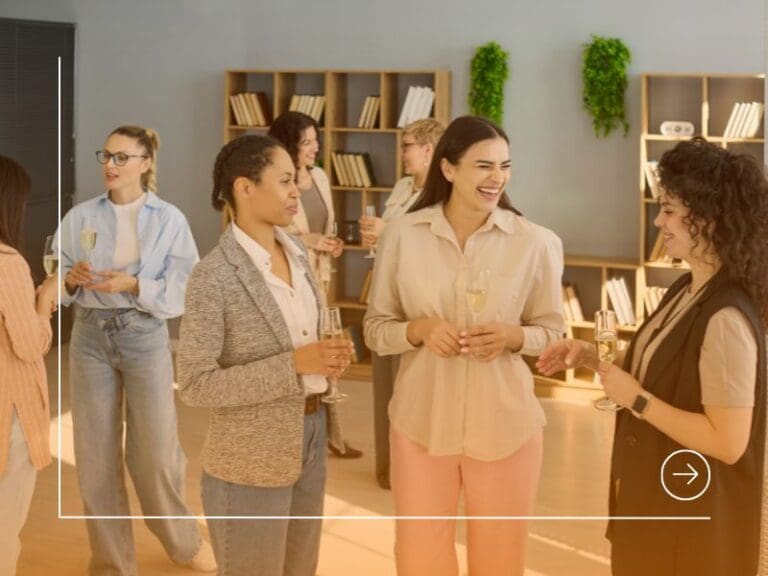 Diverse business women networking and toasting at office celebration event, networking skills