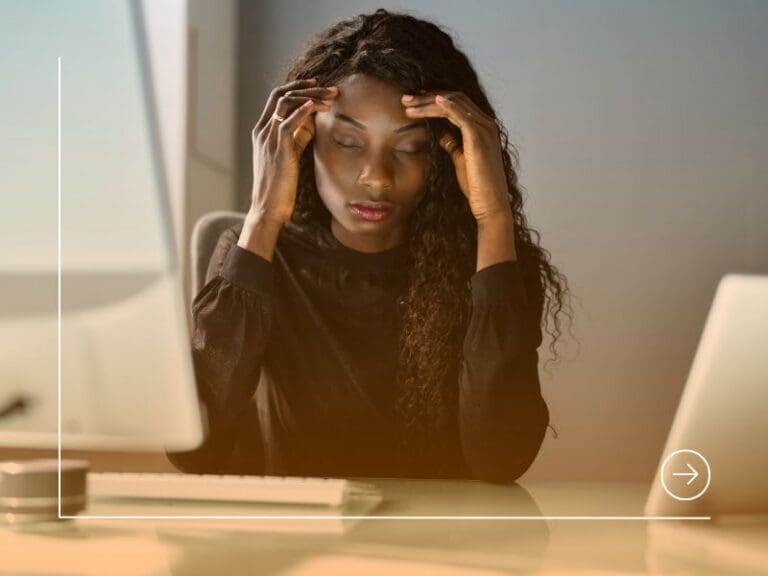 Stressed Sick African American Employee Woman, burnout concept
