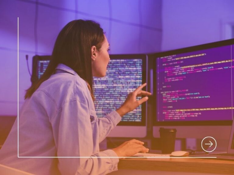 Female programmer working in an office at night, stay relevant concept